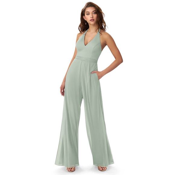 AZAZIE Dua 0 Maroon Burgundy Jumpsuit Pantsuit Bridesmaid Formal Halter Backless - Picture 6 of 7